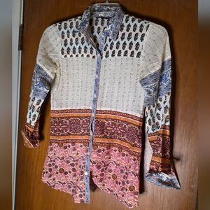 Ethnicity Blended Cotton Button Down Boho Print Shirt Women’s Small